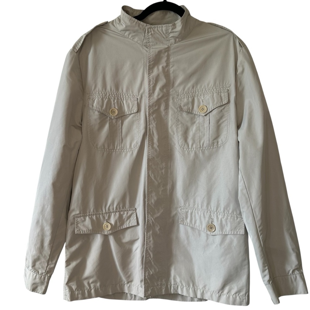 Kenneth Cole NY Men's Beige Band Collar Button Front  Field Jacket- Size Large